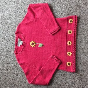 Hampton Isles Red Cotton Handknit Sunflower Sweater